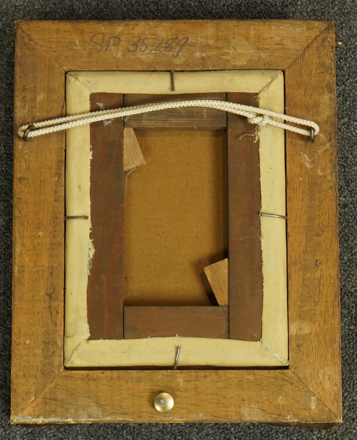 19th century French School, Seated prisoner in a cell, oil on canvas, 18 x 12.5cm